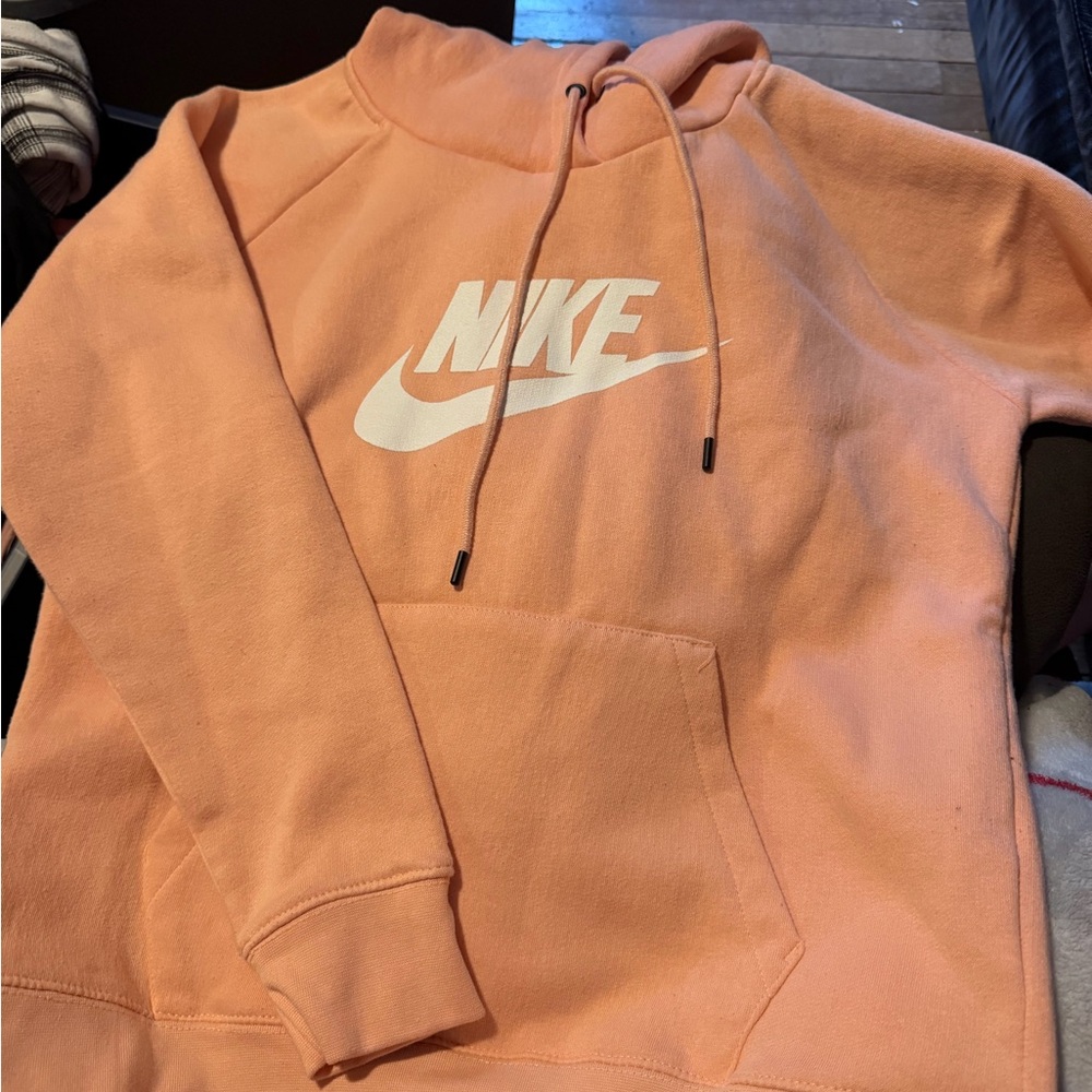 Nike Women’s Peach/Coral Crewneck Hoodie with White Swoosh
